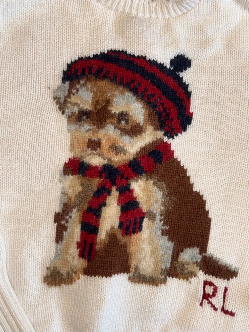 🐎 🐶 Ralph Lauren Cream Puppy Intarsia Sweater with Navy Leggings 4T